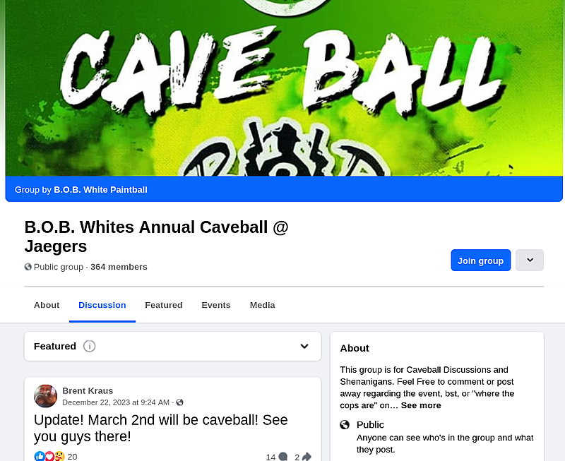 Click image for larger version

Name:	Screenshot 2024-01-12 at 09-06-45 B.O.B. Whites Annual Caveball @ Jaegers Facebook.png
Views:	501
Size:	408.3 KB
ID:	496741