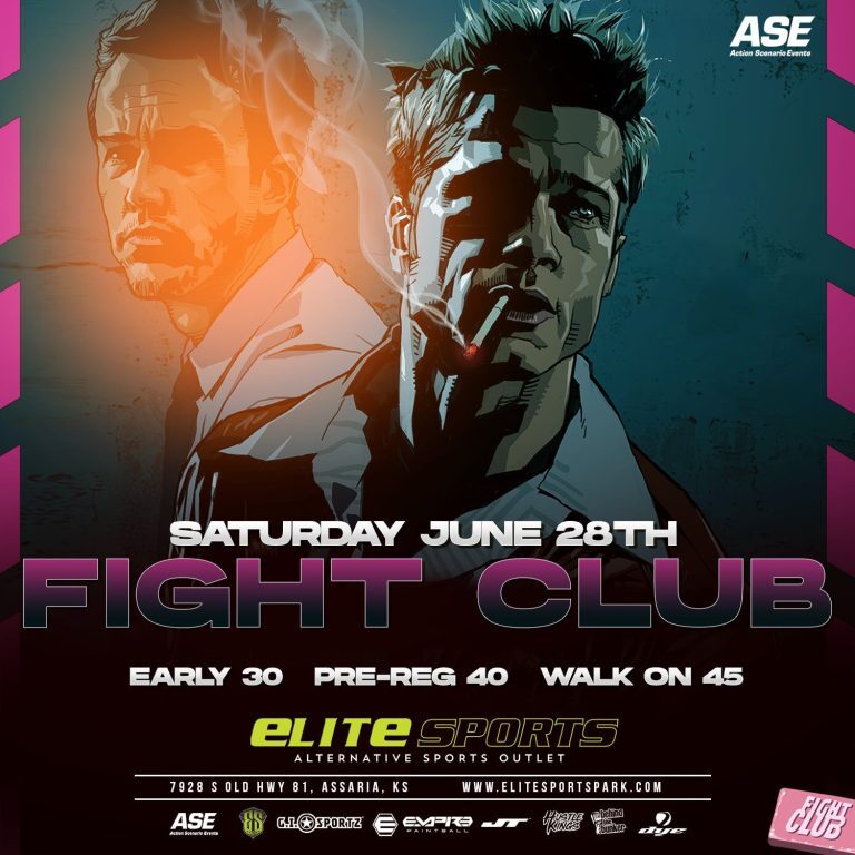 digital flyer advertising "Fight Club" scenario game at Elite Sports in Assaria, Kansas on June 28th