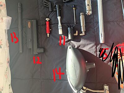 11. black ASA stock 05 BM $10
12. RF with lower internals minus cocking rod $75
13. Stock 05 BM barrel $10
14. Free w/ purchase of another item only 1